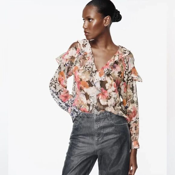 ZARA FLORAL PRINT SHIRT - Picture 2 of 9